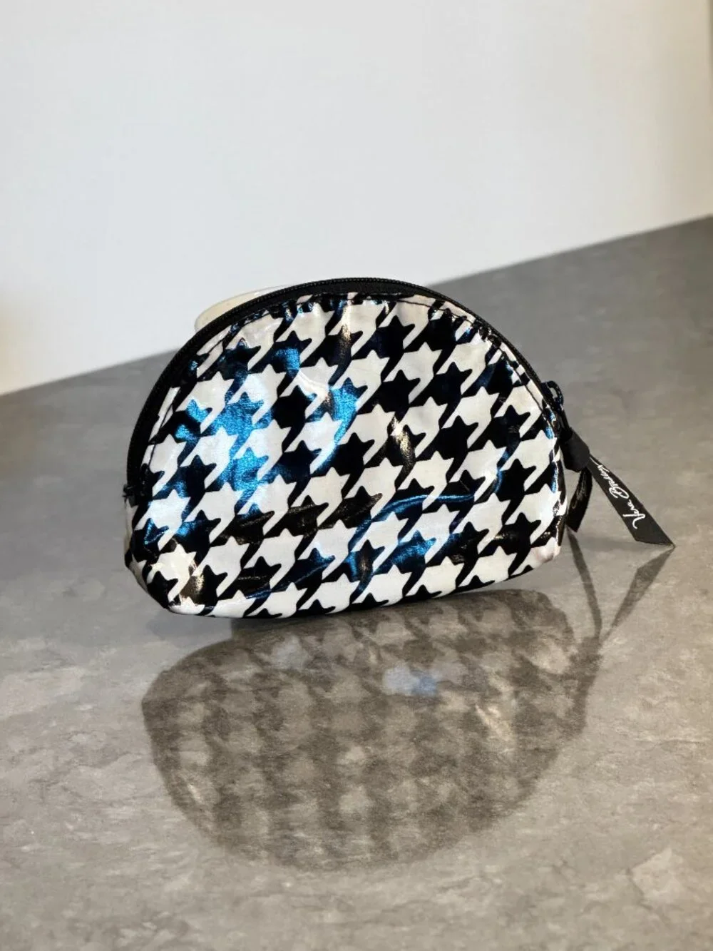 Vera Bradley Midnight Houndstooth Retired Small Cosmetic Bag Makeup Pouch EUC